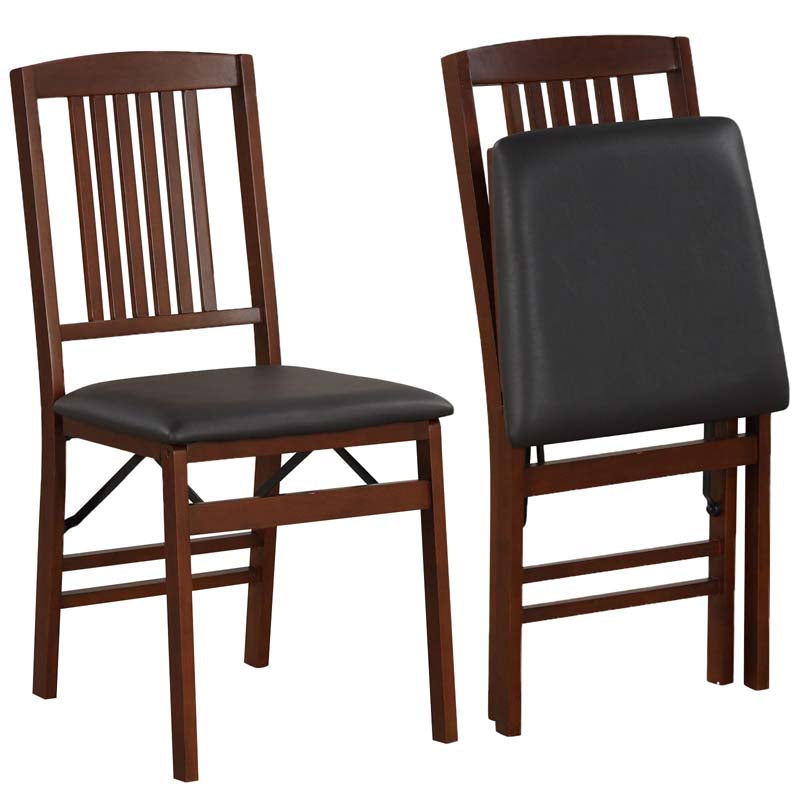 Folding Dining Chairs Set of 2/4, Solid Wood Armless Side Kitchen Chairs with Padded Seat & Max Load 400Lbs, No Assembly for Apartment Living Room
