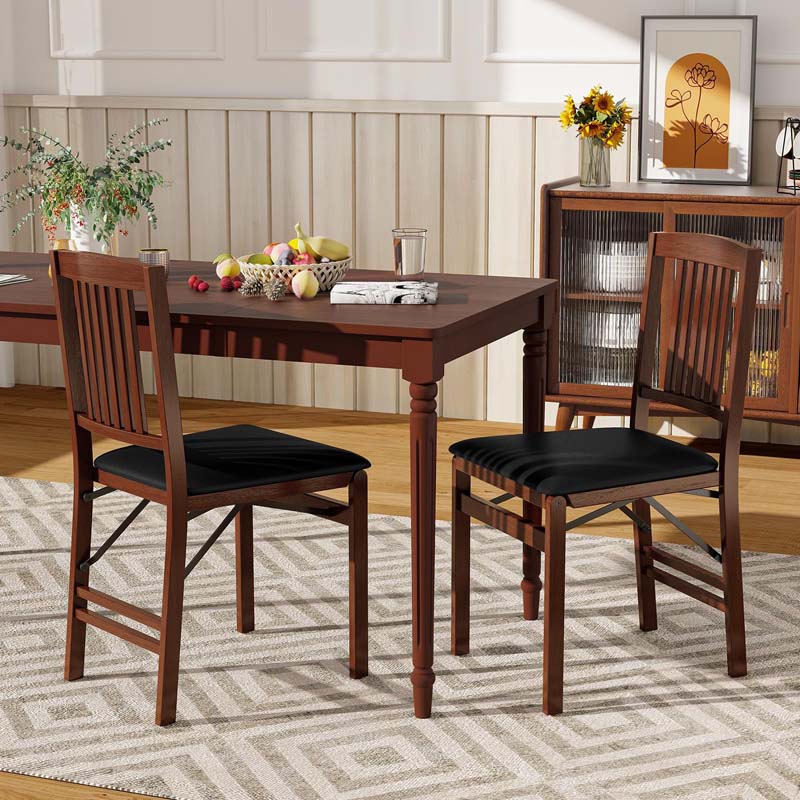 Folding Dining Chairs Set of 2/4, Solid Wood Armless Side Kitchen Chairs with Padded Seat & Max Load 400Lbs, No Assembly for Apartment Living Room