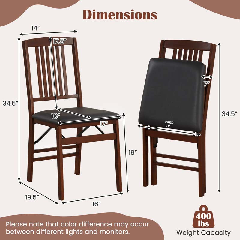 Folding Dining Chairs Set of 2/4, Solid Wood Armless Side Kitchen Chairs with Padded Seat & Max Load 400Lbs, No Assembly for Apartment Living Room