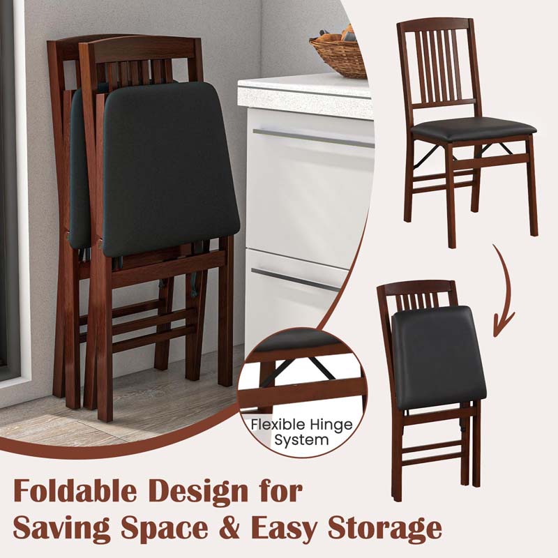 Folding Dining Chairs Set of 2/4, Solid Wood Armless Side Kitchen Chairs with Padded Seat & Max Load 400Lbs, No Assembly for Apartment Living Room
