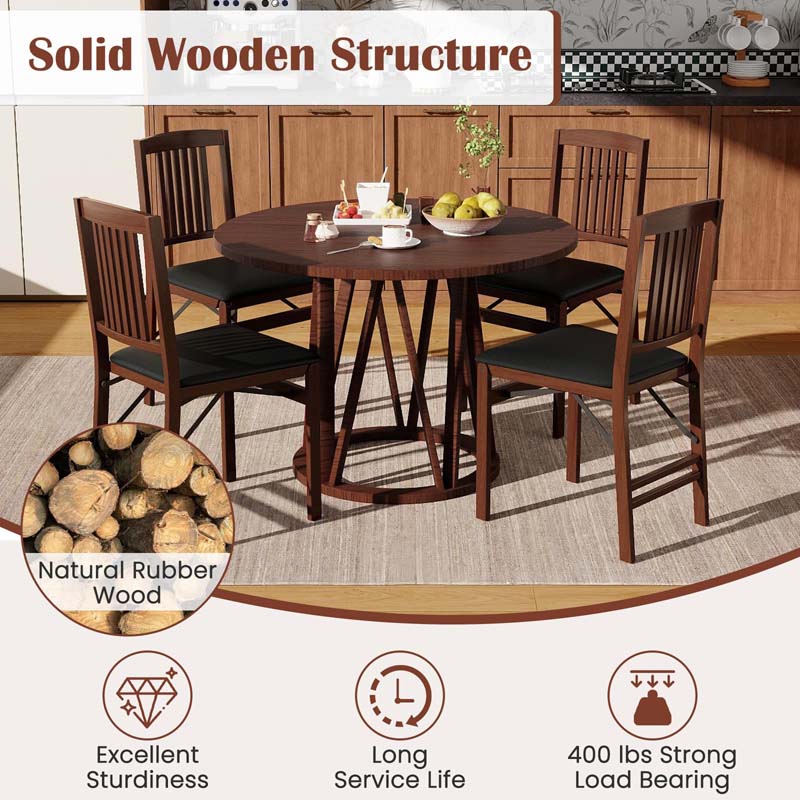 Folding Dining Chairs Set of 2/4, Solid Wood Armless Side Kitchen Chairs with Padded Seat & Max Load 400Lbs, No Assembly for Apartment Living Room