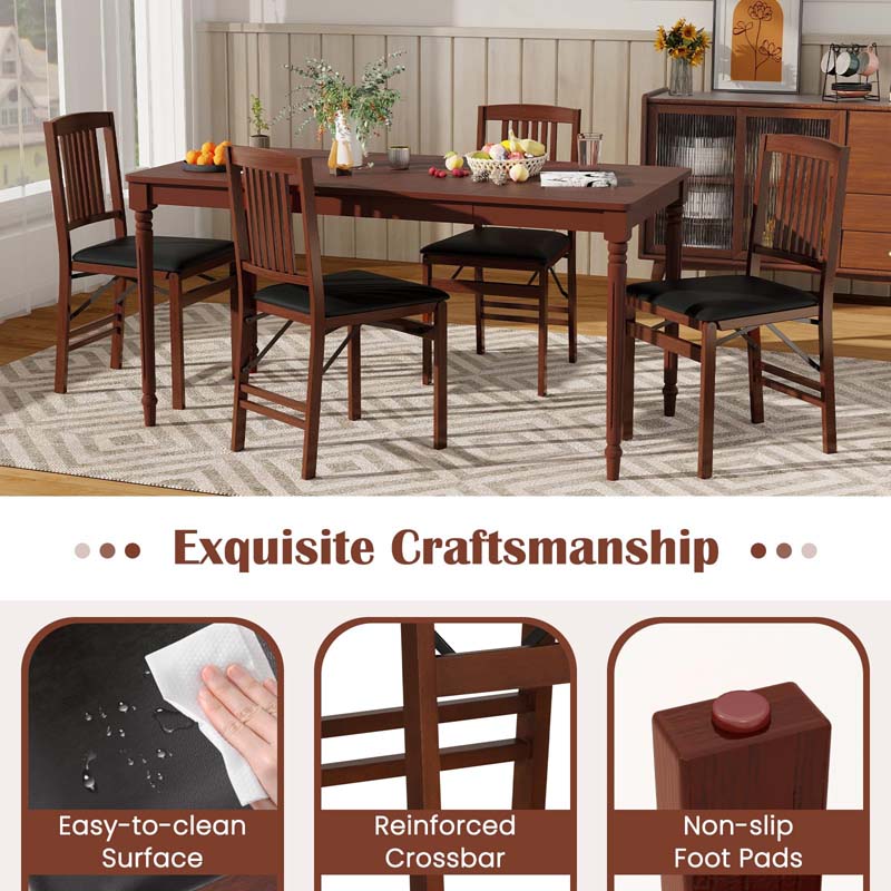 Folding Dining Chairs Set of 2/4, Solid Wood Armless Side Kitchen Chairs with Padded Seat & Max Load 400Lbs, No Assembly for Apartment Living Room