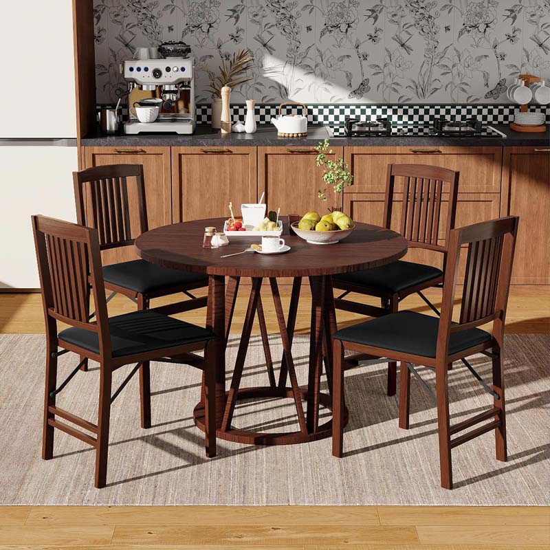 Folding Dining Chairs Set of 2/4, Solid Wood Armless Side Kitchen Chairs with Padded Seat & Max Load 400Lbs, No Assembly for Apartment Living Room