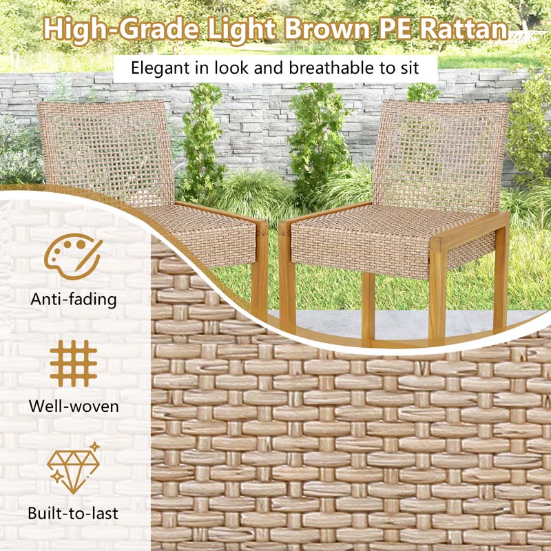 Outdoor Wicker Bar Stools Set of 2/4, PE Rattan Bar Height Patio Chairs with Footrest & Acacia Wood Frame for Backyard Poolside Garden