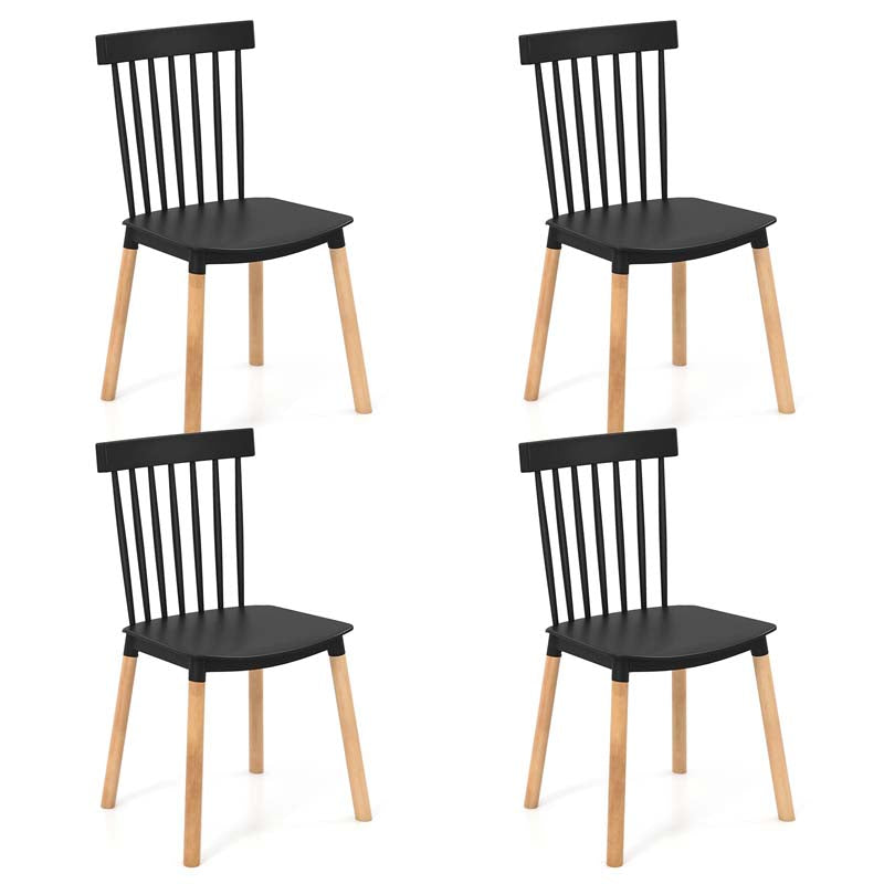 Set of 4 Windsor Dining Chairs, Modern Armless Side Kitchen Chairs with Spindle Back, Curved Seat & Solid Wood Legs for Living Room, Restaurant