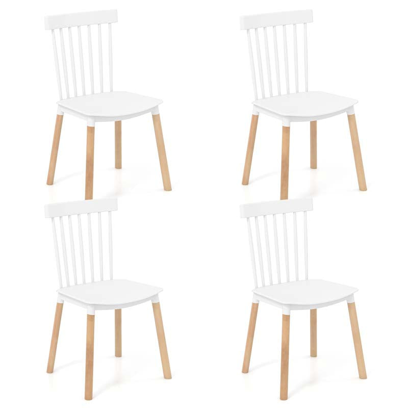 Set of 4 Windsor Dining Chairs, Modern Armless Side Kitchen Chairs with Spindle Back, Curved Seat & Solid Wood Legs for Living Room, Restaurant