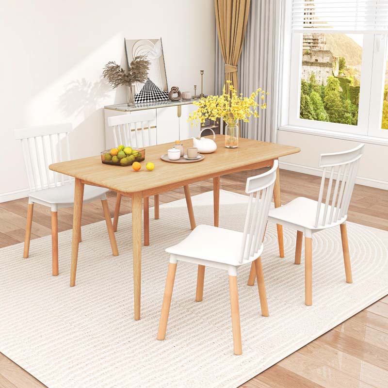 Set of 4 Windsor Dining Chairs, Modern Armless Side Kitchen Chairs with Spindle Back, Curved Seat & Solid Wood Legs for Living Room, Restaurant