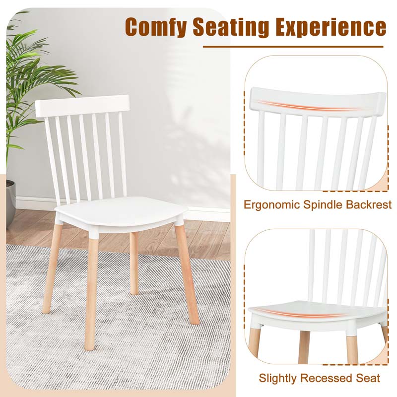 Set of 4 Windsor Dining Chairs, Modern Armless Side Kitchen Chairs with Spindle Back, Curved Seat & Solid Wood Legs for Living Room, Restaurant