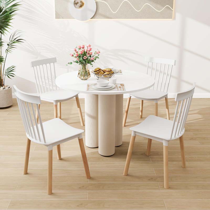 Set of 4 Windsor Dining Chairs, Modern Armless Side Kitchen Chairs with Spindle Back, Curved Seat & Solid Wood Legs for Living Room, Restaurant