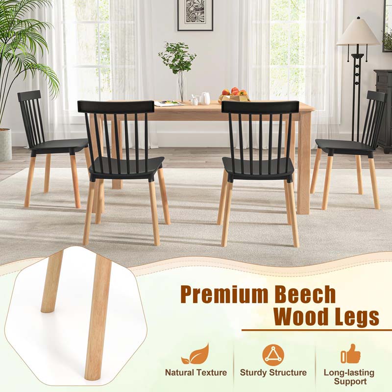Set of 4 Windsor Dining Chairs, Modern Armless Side Kitchen Chairs with Spindle Back, Curved Seat & Solid Wood Legs for Living Room, Restaurant