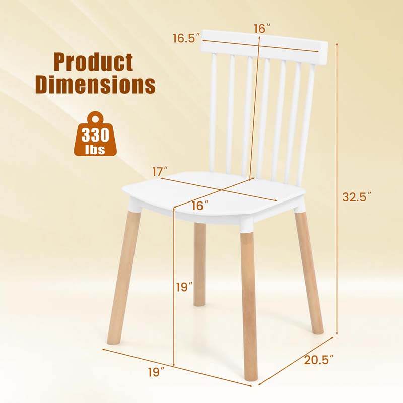 Set of 4 Windsor Dining Chairs, Modern Armless Side Kitchen Chairs with Spindle Back, Curved Seat & Solid Wood Legs for Living Room, Restaurant
