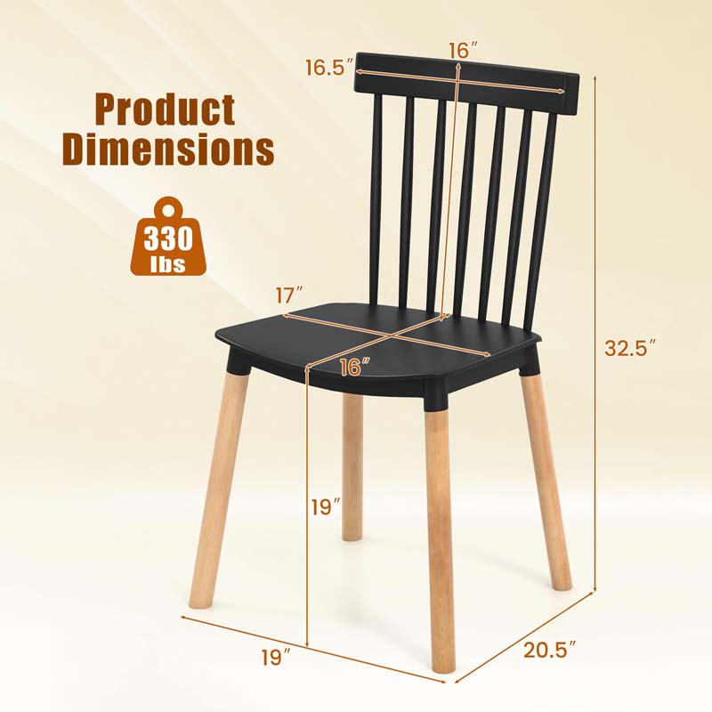 Set of 4 Windsor Dining Chairs, Modern Armless Side Kitchen Chairs with Spindle Back, Curved Seat & Solid Wood Legs for Living Room, Restaurant