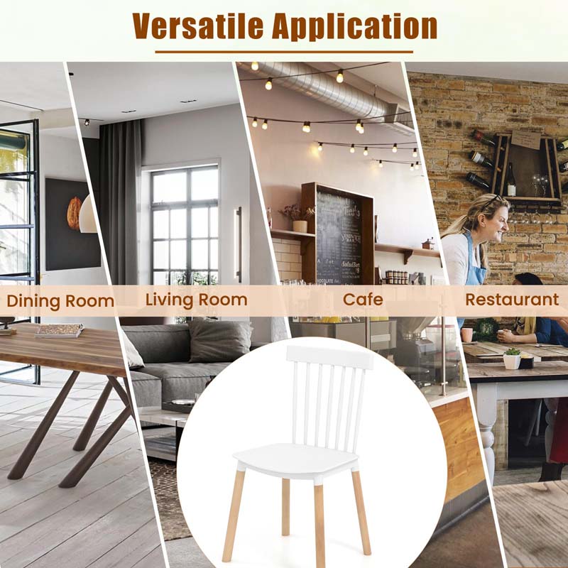 Set of 4 Windsor Dining Chairs, Modern Armless Side Kitchen Chairs with Spindle Back, Curved Seat & Solid Wood Legs for Living Room, Restaurant