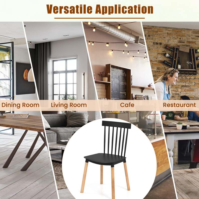 Set of 4 Windsor Dining Chairs, Modern Armless Side Kitchen Chairs with Spindle Back, Curved Seat & Solid Wood Legs for Living Room, Restaurant