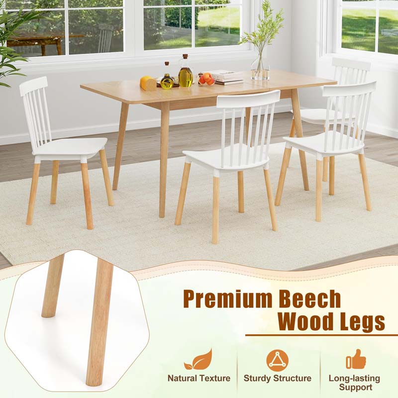 Set of 4 Windsor Dining Chairs, Modern Armless Side Kitchen Chairs with Spindle Back, Curved Seat & Solid Wood Legs for Living Room, Restaurant
