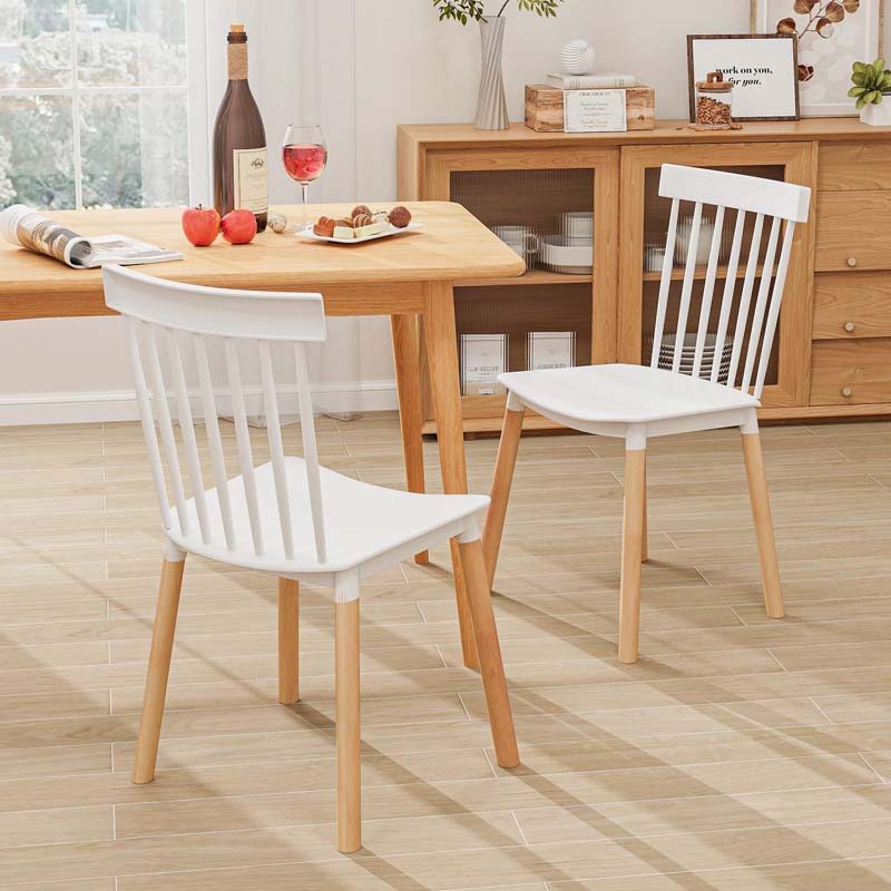 Set of 4 Windsor Dining Chairs, Modern Armless Side Kitchen Chairs with Spindle Back, Curved Seat & Solid Wood Legs for Living Room, Restaurant