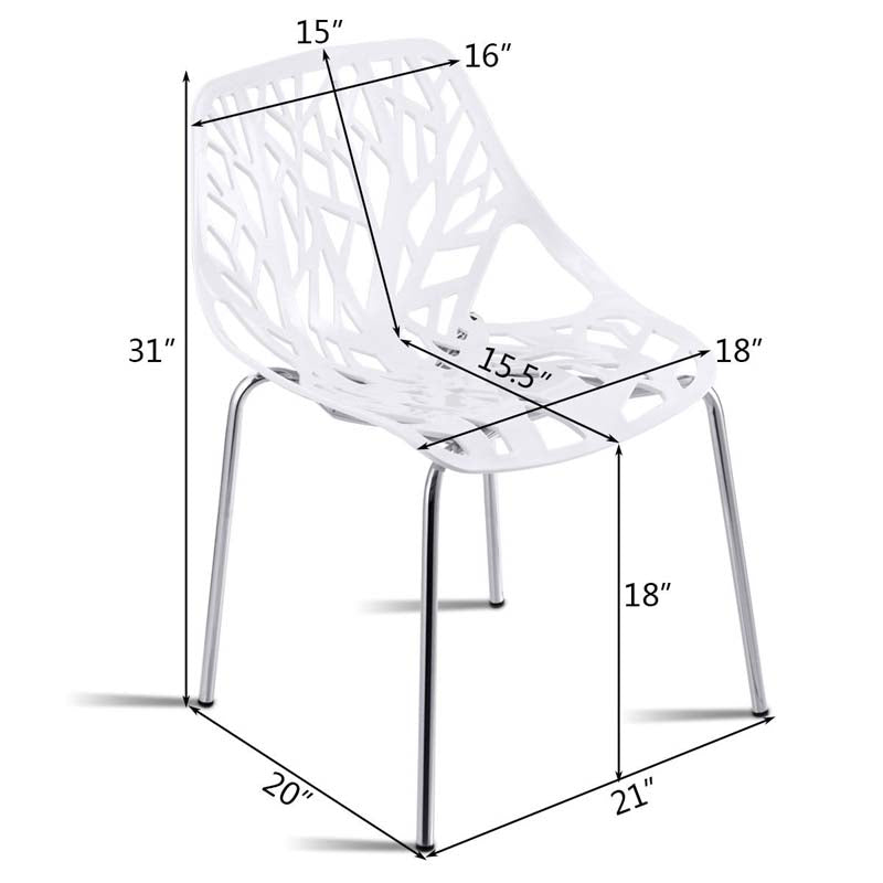 Set of 6 Modern Stackable Hollow-Out Plastic Dining Chairs, Geometric Style Dining Side Chair, Metal Frame Armless Accent for Indoor & Outdoor Use