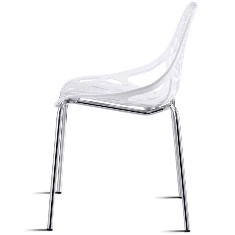 Set of 6 Modern Stackable Hollow-Out Plastic Dining Chairs, Geometric Style Dining Side Chair, Metal Frame Armless Accent for Indoor & Outdoor Use
