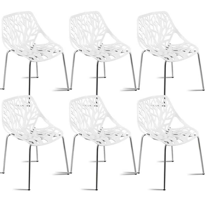 6 Pcs Hollow-Out Stackable Dining Chair Modern Outdoor Indoor Dining Side Chair Geometric Style Furniture