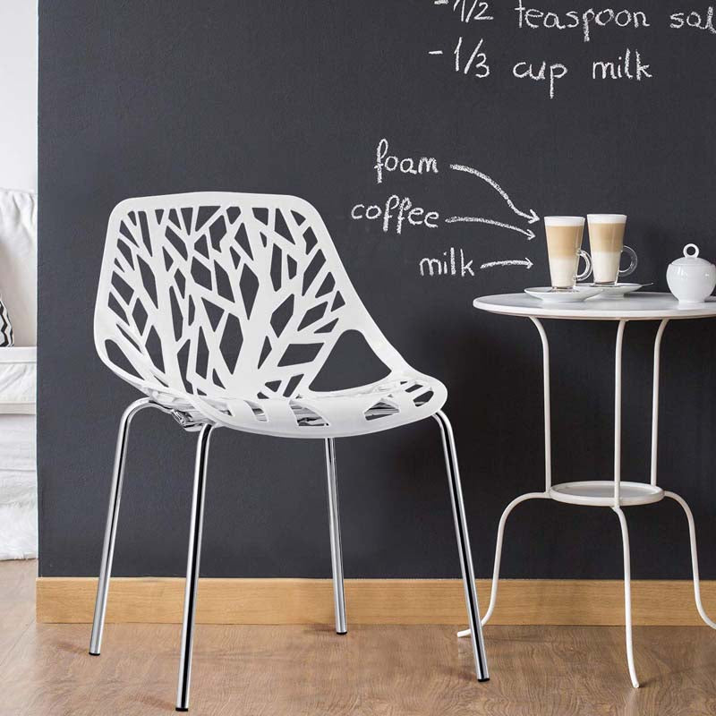 Set of 6 Modern Stackable Hollow-Out Plastic Dining Chairs, Geometric Style Dining Side Chair, Metal Frame Armless Accent for Indoor & Outdoor Use