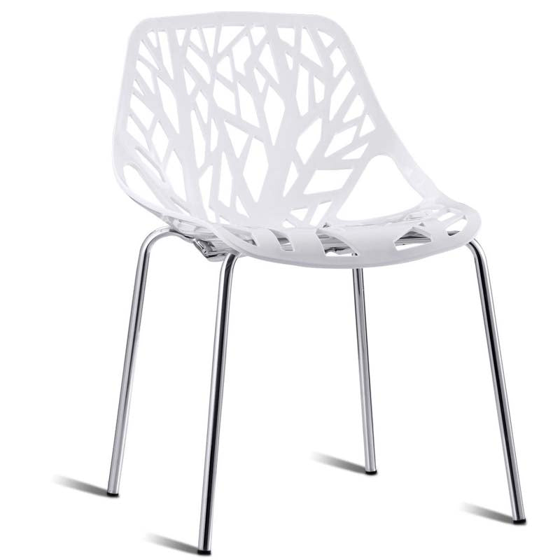 Set of 6 Modern Stackable Hollow-Out Plastic Dining Chairs, Geometric Style Dining Side Chair, Metal Frame Armless Accent for Indoor & Outdoor Use