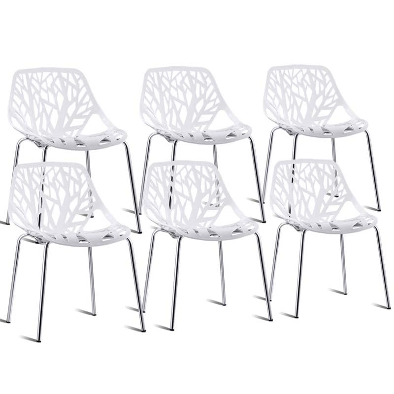 Set of 6 Modern Stackable Hollow-Out Plastic Dining Chairs, Geometric Style Dining Side Chair, Metal Frame Armless Accent for Indoor & Outdoor Use