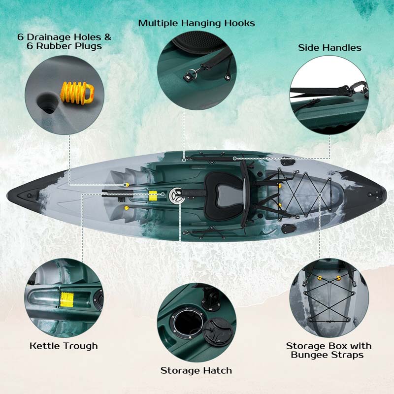 Sit-on-Top Fishing Kayak with Aluminum Paddle, 4 Fishing Rod Holders & Padded Seat, 9.7FT 1-Person Recreational Touring Kayak for Lake, River, Ocean