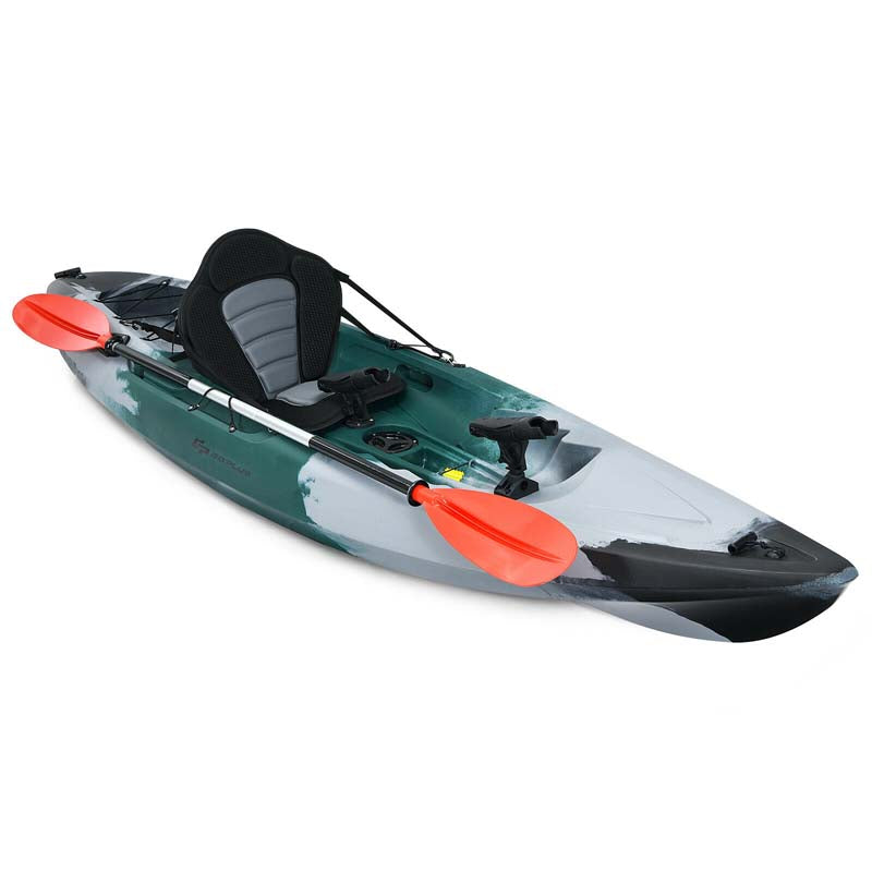 Sit-on-Top Fishing Kayak with Aluminum Paddle, 4 Fishing Rod Holders & Padded Seat, 9.7FT 1-Person Recreational Touring Kayak for Lake, River, Ocean