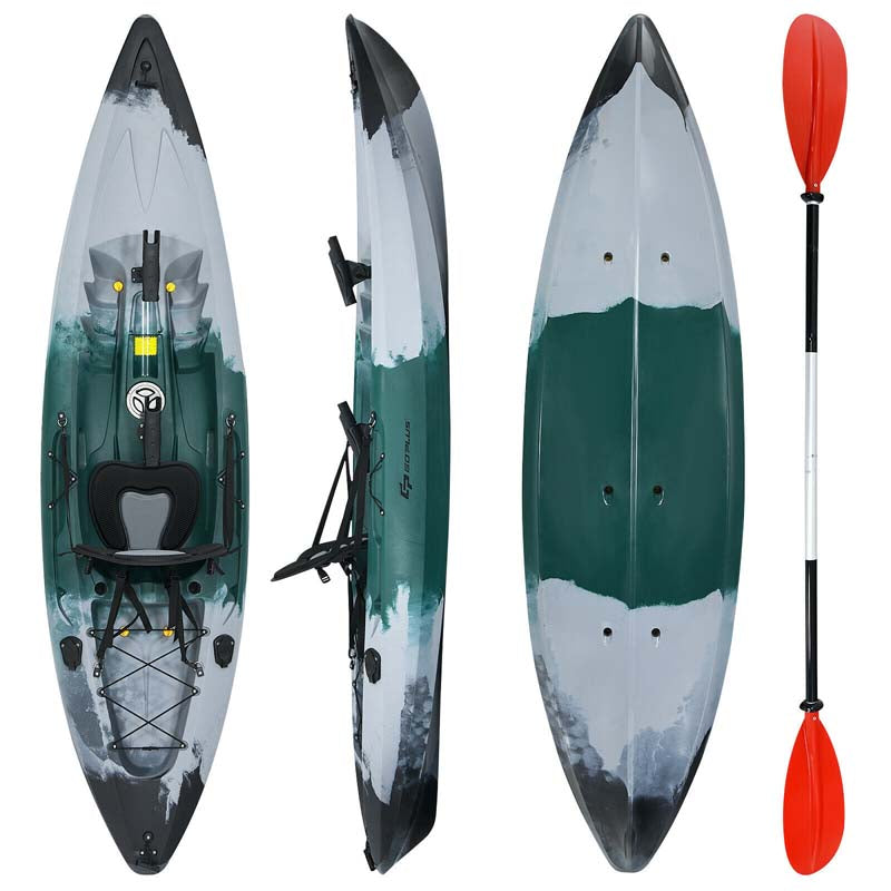 Sit-on-Top Fishing Kayak with Aluminum Paddle, 4 Fishing Rod Holders & Padded Seat, 9.7FT 1-Person Recreational Touring Kayak for Lake, River, Ocean