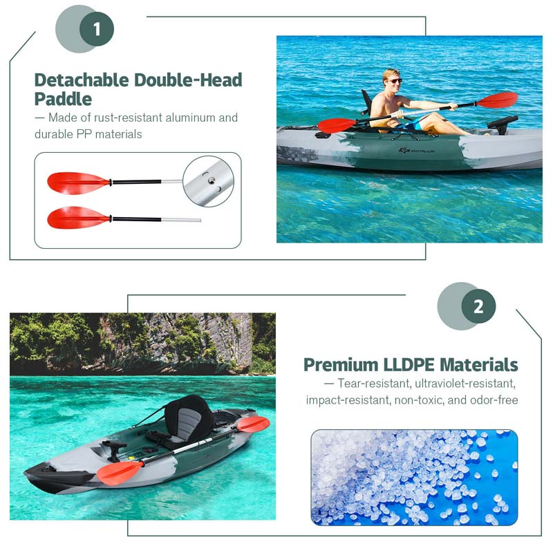 Sit-on-Top Fishing Kayak with Aluminum Paddle, 4 Fishing Rod Holders & Padded Seat, 9.7FT 1-Person Recreational Touring Kayak for Lake, River, Ocean