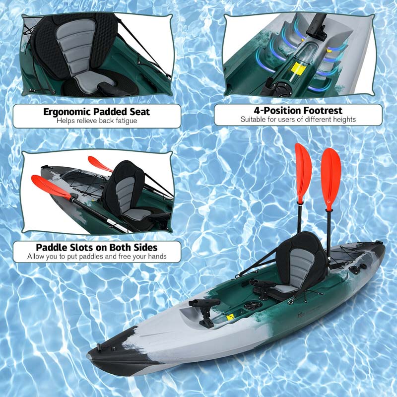 Sit-on-Top Fishing Kayak with Aluminum Paddle, 4 Fishing Rod Holders & Padded Seat, 9.7FT 1-Person Recreational Touring Kayak for Lake, River, Ocean