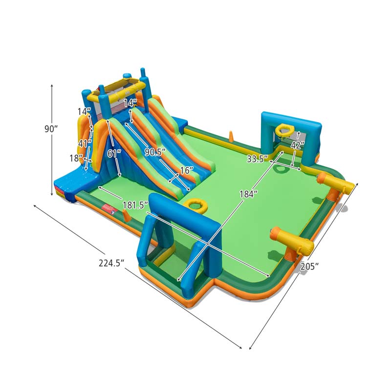 Giant Soccer Themed Inflatable Water Slide Park with Large Splash Pool, 2 Long Slides, 2 Soccer Goals & Dual Climbing Walls for Big Kids Backyard Fun