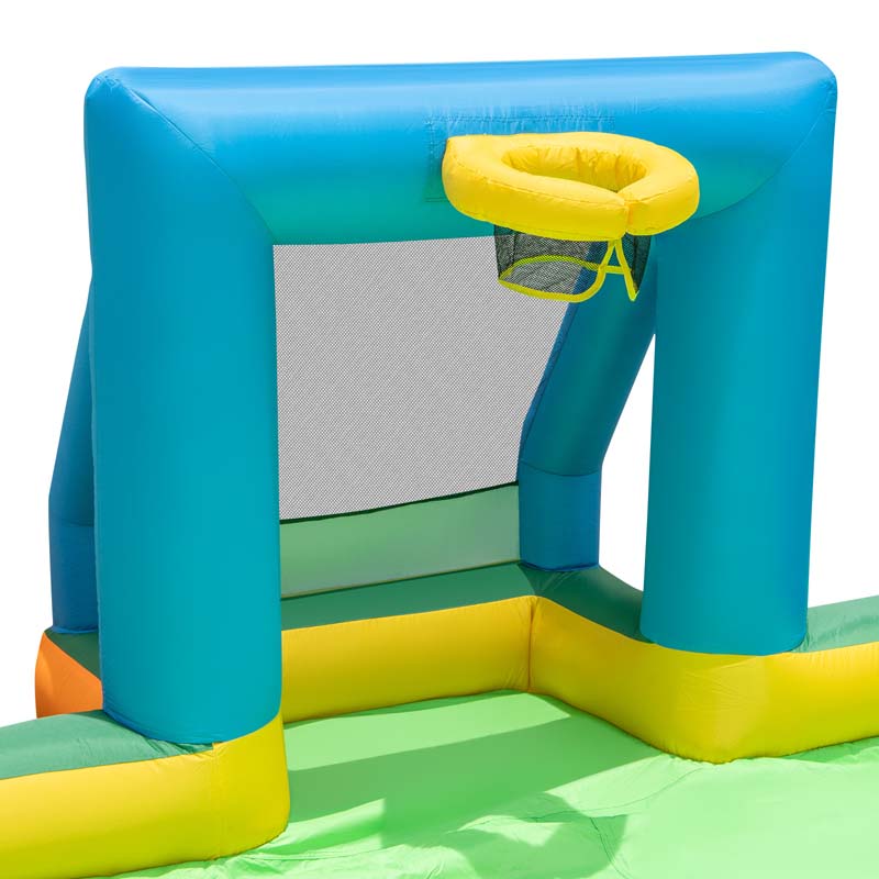 Giant Soccer Themed Inflatable Water Slide Park with Large Splash Pool, 2 Long Slides, 2 Soccer Goals & Dual Climbing Walls for Big Kids Backyard Fun