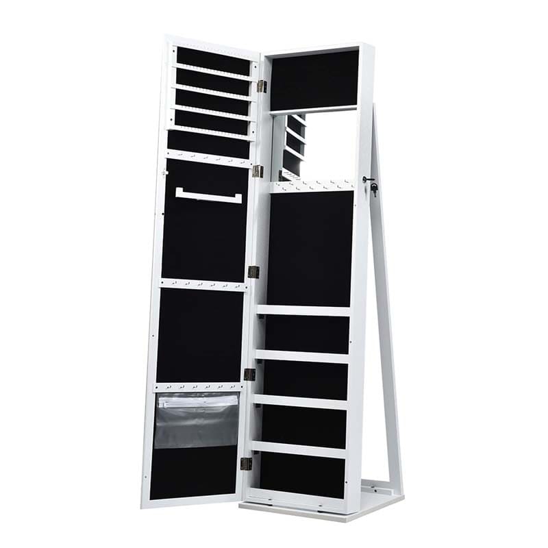 Standing Jewelry Armoire with Full Length Mirror, 2-in-1 Lockable Jewelry Cabinet Organizer Inside Makeup Mirror, Large Storage Capacity