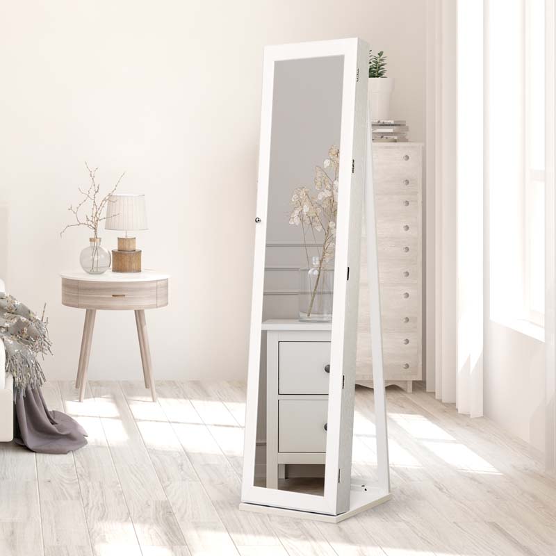 Standing Jewelry Armoire with Full Length Mirror, 2-in-1 Lockable Jewelry Cabinet Organizer Inside Makeup Mirror, Large Storage Capacity