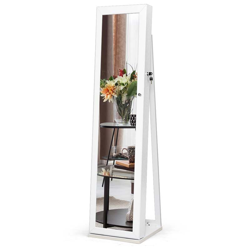 Standing Jewelry Armoire with Full Length Mirror, 2-in-1 Lockable Jewelry Cabinet Organizer Inside Makeup Mirror, Large Storage Capacity