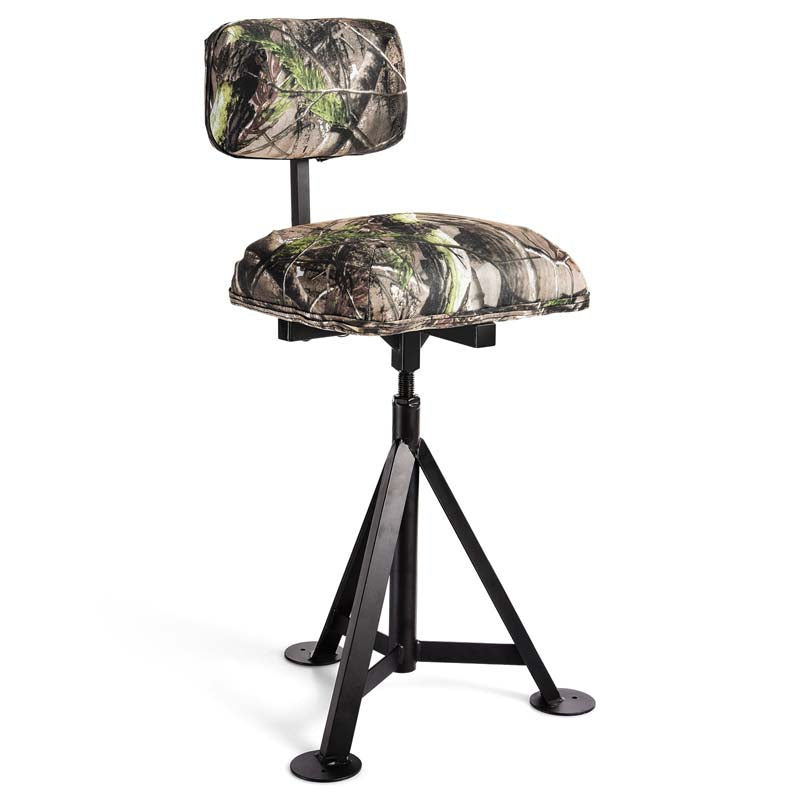 360° Camo Swivel Hunting Chair for Outdoor Activities, Height Adjustable Tripod Blind Stool Chair with Detachable Backrest, Padded seat