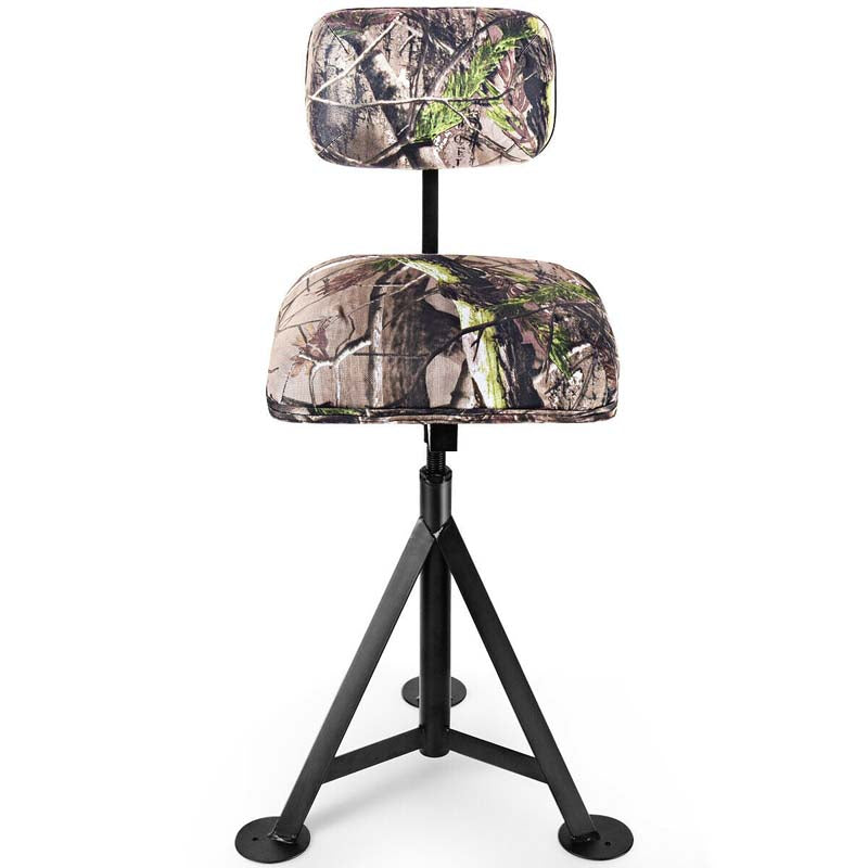 360° Camo Swivel Hunting Chair for Outdoor Activities, Height Adjustable Tripod Blind Stool Chair with Detachable Backrest, Padded seat