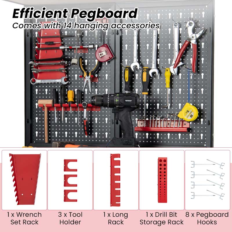 32" x 16" Tool Storage Workbench with Pegboard, Drawer & 14 Hanging Kits, 220 LBS Heavy-Duty Work Table for Garage, Workshop