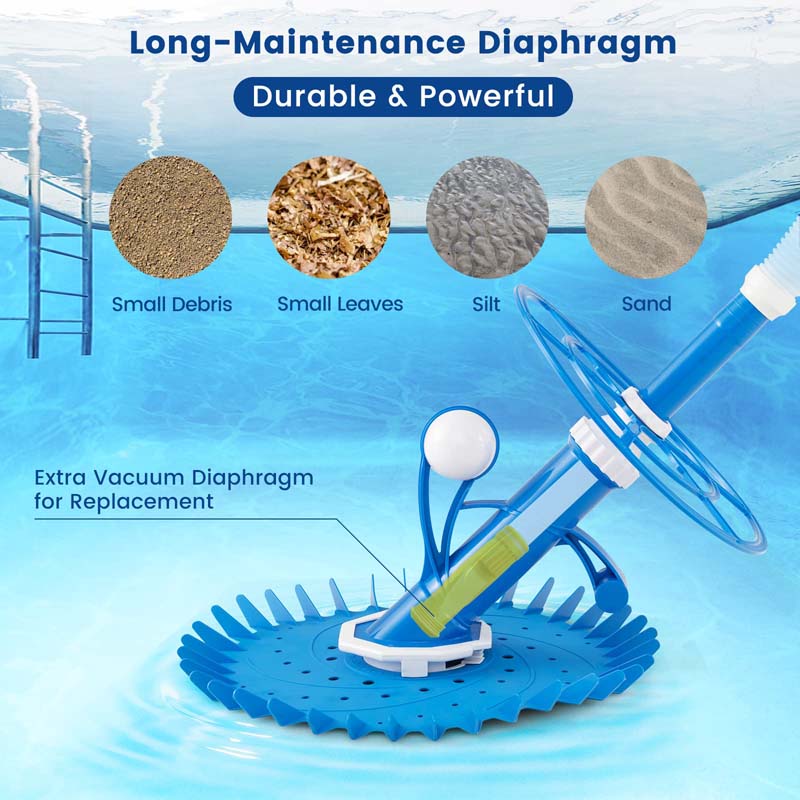 Upgraded Automatic Pool Cleaner, Vacuum Suction Side Pool Sweeper with 10FT Extension Hoses & 36-Fin Disc for Pools, Floors & Walls