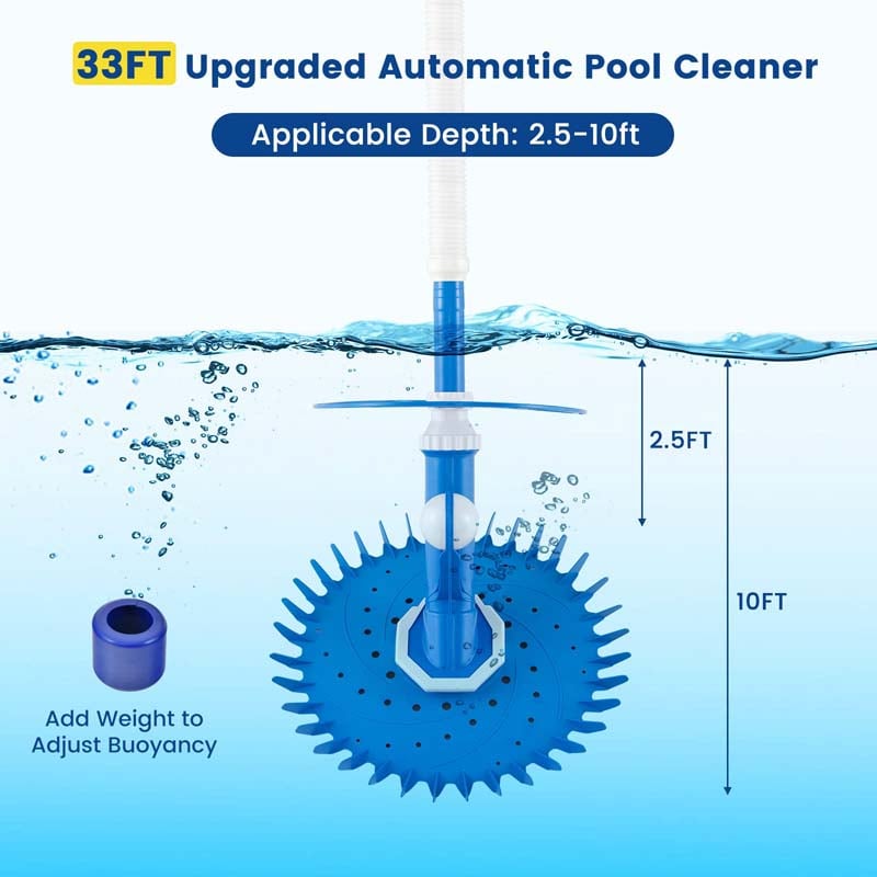 Upgraded Automatic Pool Cleaner, Vacuum Suction Side Pool Sweeper with 10FT Extension Hoses & 36-Fin Disc for Pools, Floors & Walls