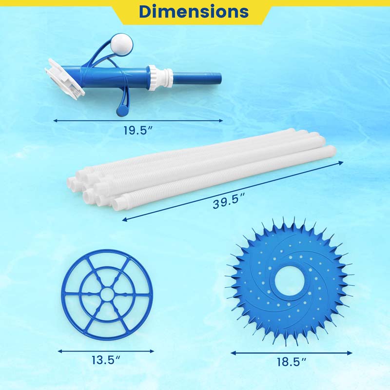 Upgraded Automatic Pool Cleaner, Vacuum Suction Side Pool Sweeper with 10FT Extension Hoses & 36-Fin Disc for Pools, Floors & Walls