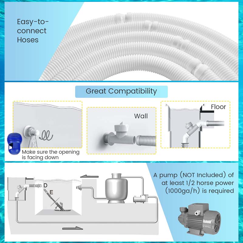 Upgraded Automatic Pool Cleaner, Vacuum Suction Side Pool Sweeper with 10FT Extension Hoses & 36-Fin Disc for Pools, Floors & Walls