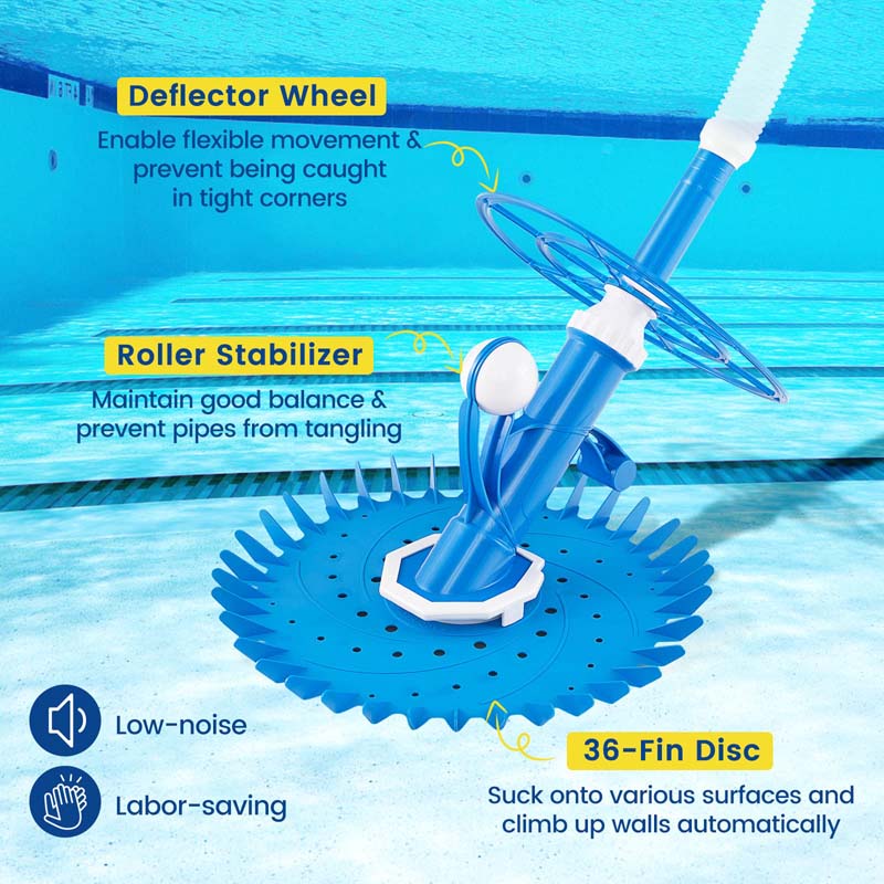 Upgraded Automatic Pool Cleaner, Vacuum Suction Side Pool Sweeper with 10FT Extension Hoses & 36-Fin Disc for Pools, Floors & Walls