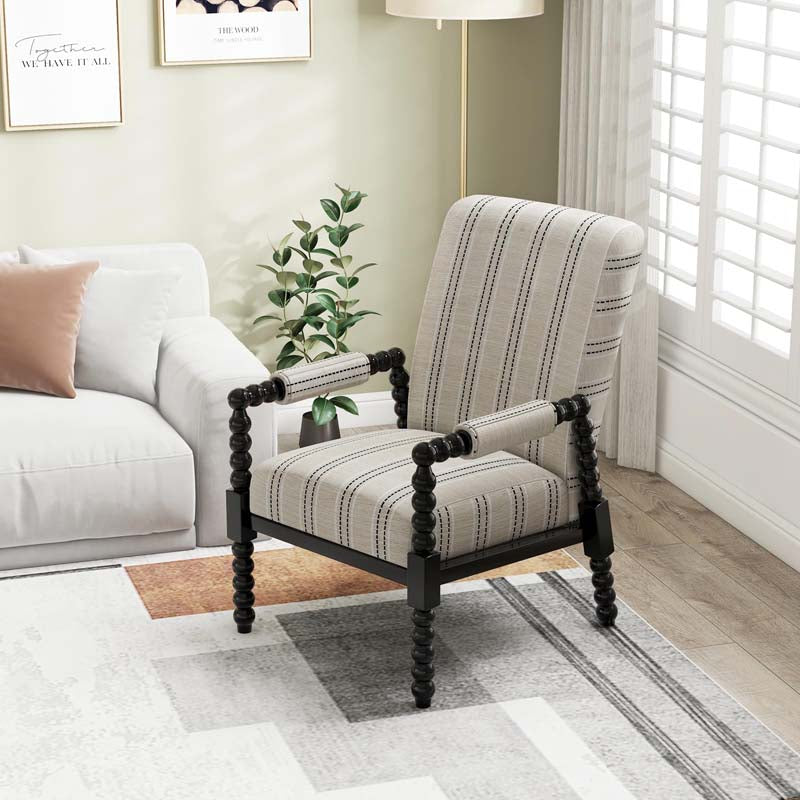 Mid-Century Modern Spindle Accent Chair for Living Room, Upholstered Armchair Single Sofa Chair with Rubber Wood Frame