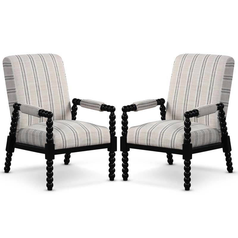 Mid-Century Modern Spindle Accent Chair for Living Room, Upholstered Armchair Single Sofa Chair with Rubber Wood Frame