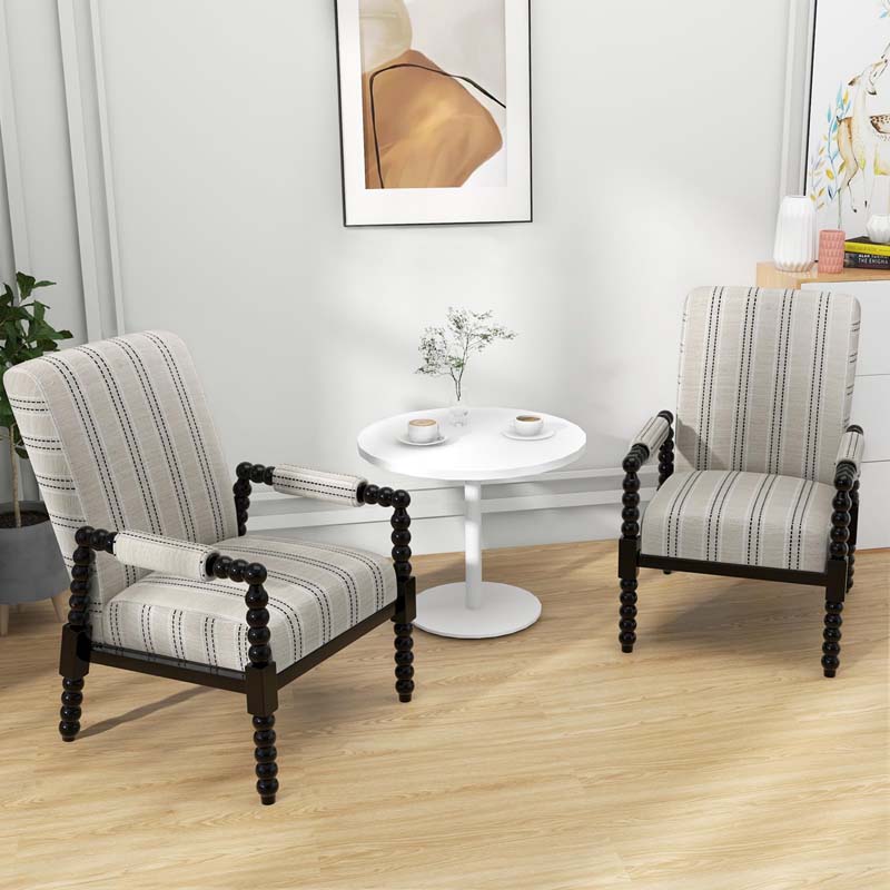 Mid-Century Modern Spindle Accent Chair for Living Room, Upholstered Armchair Single Sofa Chair with Rubber Wood Frame