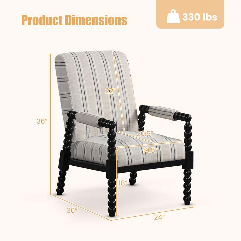 Mid-Century Modern Spindle Accent Chair for Living Room, Upholstered Armchair Single Sofa Chair with Rubber Wood Frame