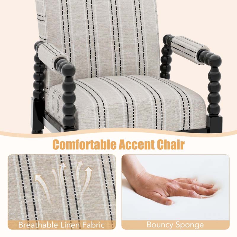 Mid-Century Modern Spindle Accent Chair for Living Room, Upholstered Armchair Single Sofa Chair with Rubber Wood Frame