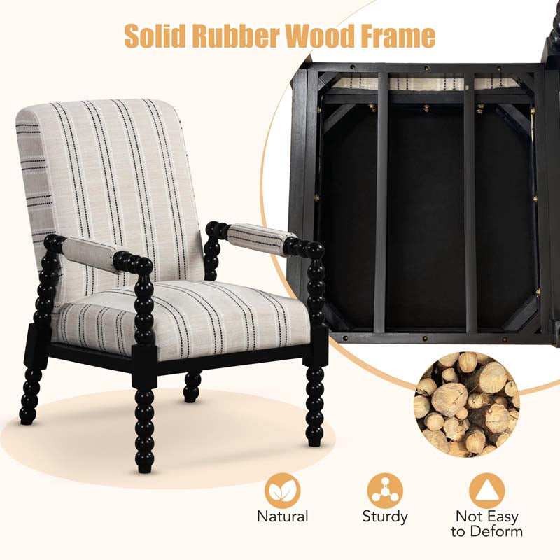 Mid-Century Modern Spindle Accent Chair for Living Room, Upholstered Armchair Single Sofa Chair with Rubber Wood Frame
